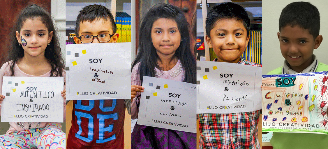 students from Choose Creativity partner schools holding up their artwork